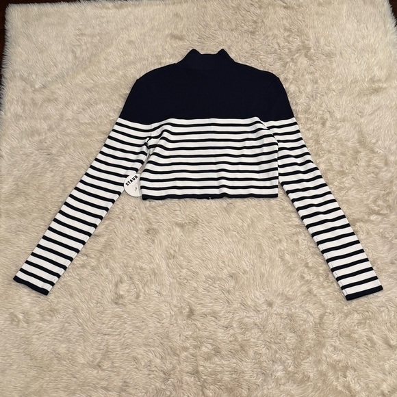 STAUD Navy and White Striped Cardigan - Picture 5 of 5